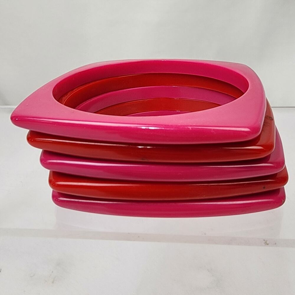 5 Colorful Pink Red Bangle Bracelets Stackable Square - Picture 4 of 6